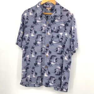 George Button Down Hawaiian Inspired Beer Shirt All Over Print Size L Gray Mist